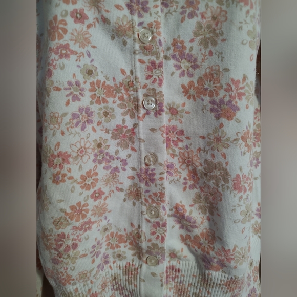 Pink Purple & White Floral Print Spring Cardigan Basic Editions SZ Small Medium - Picture 6 of 10